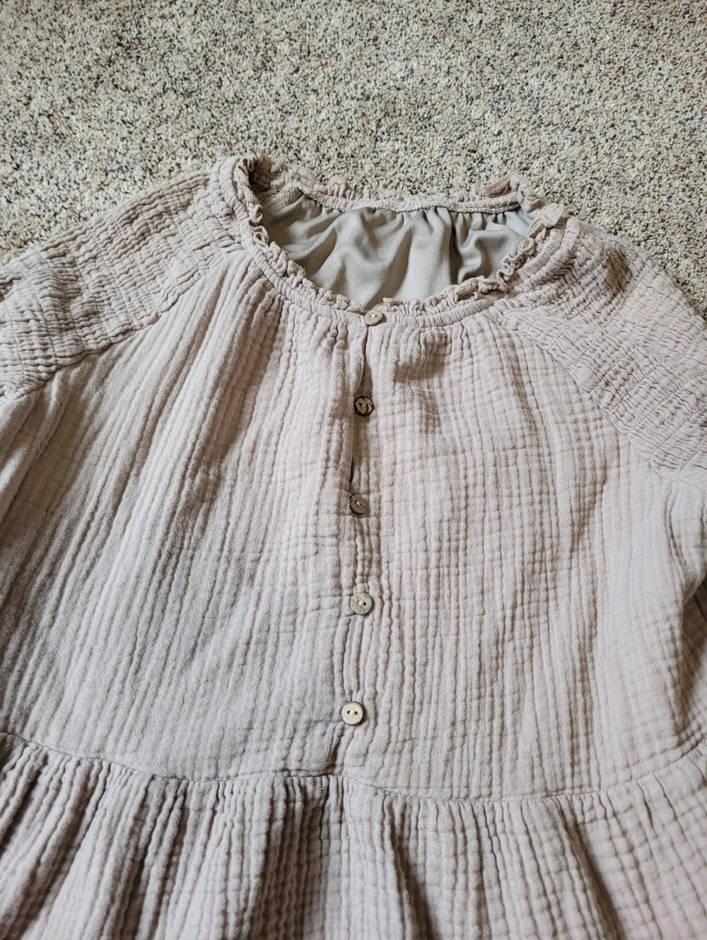 Neutral Beige Cotton Shell Mini Dress- Lined Womens Size Medium - Picture 4 of 7